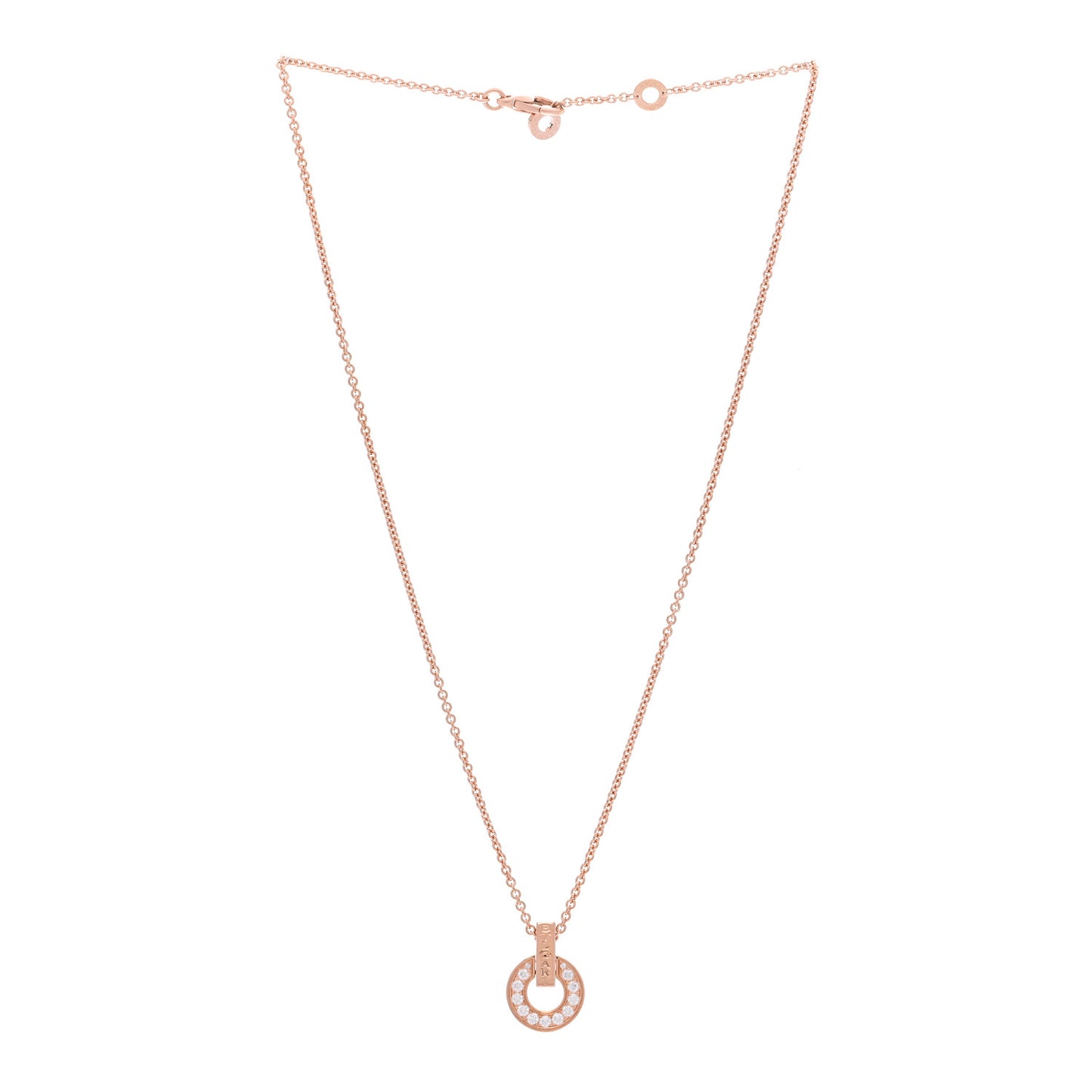 18K Rose Gold Diamond BVLGARI BVLGARI Open Work Pendant Necklace