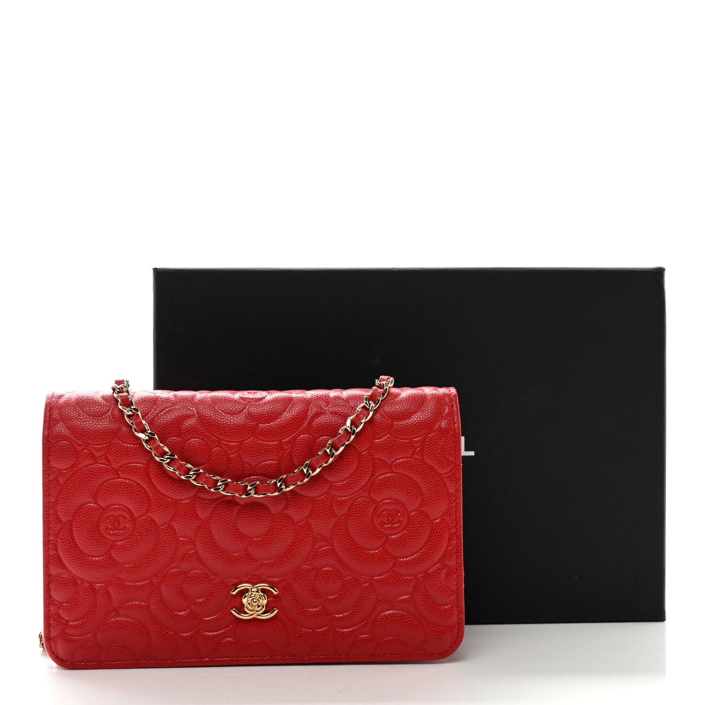 Caviar Camellia Embossed Wallet On Chain WOC Red