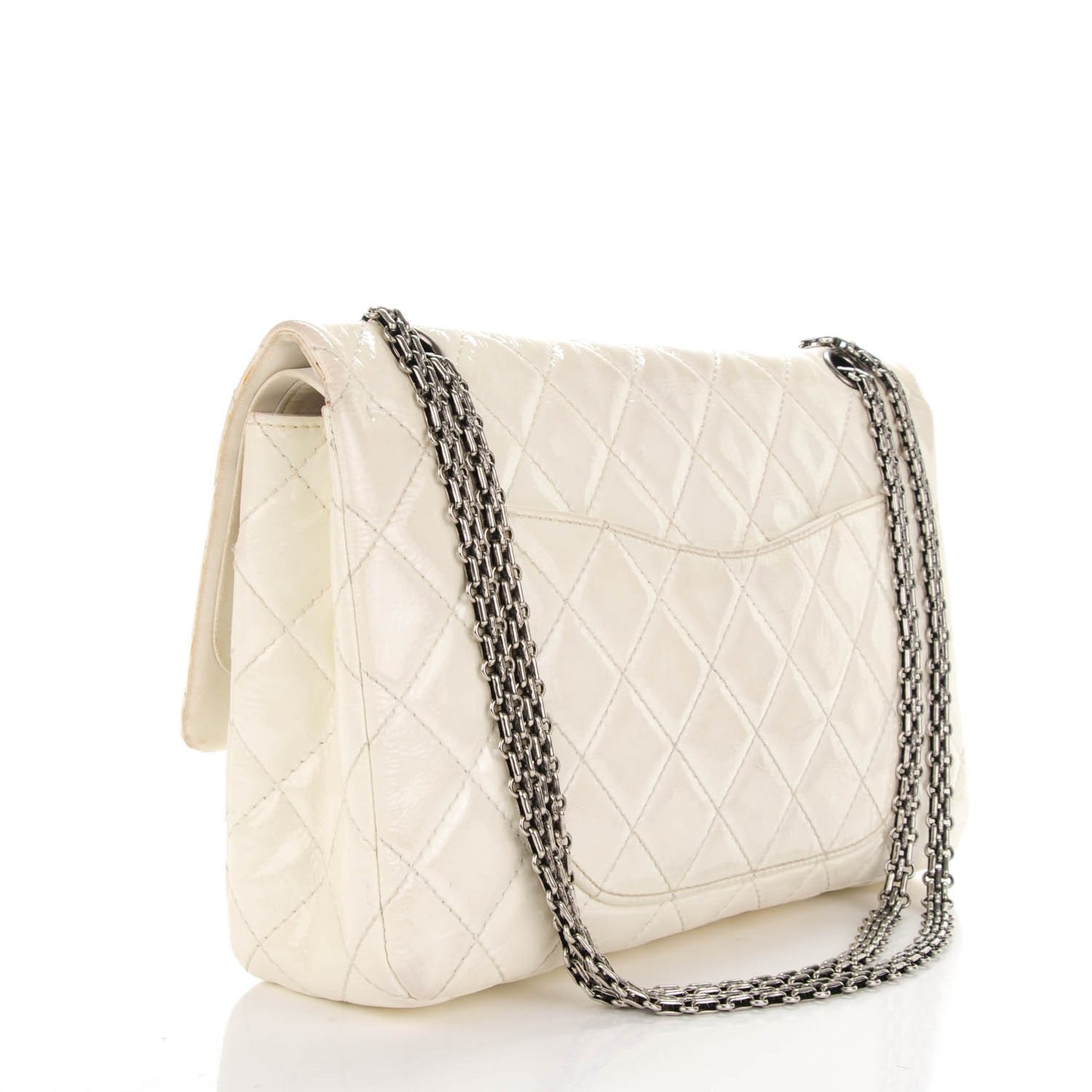 Distressed Patent Quilted 2.55 Reissue Flap 227 White