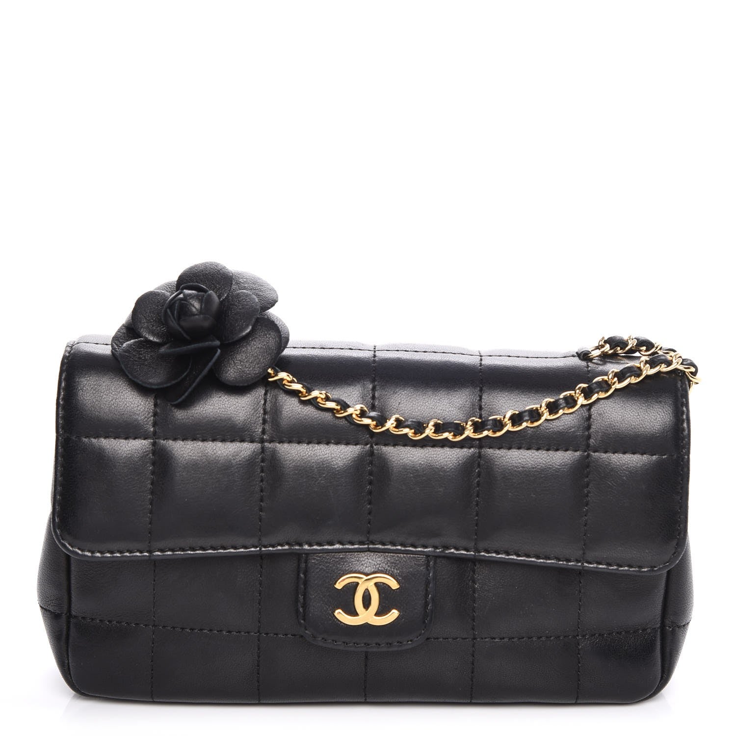 Chanel Lambskin Quilted Mini Chocolate Bar Camellia Flap Black 1 of 8
