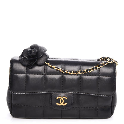 Chanel Lambskin Quilted Mini Chocolate Bar Camellia Flap Black 1 of 8