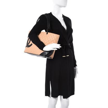 Chanel Calfskin Quilted Large Cambon Tote Beige Black 2 of 12