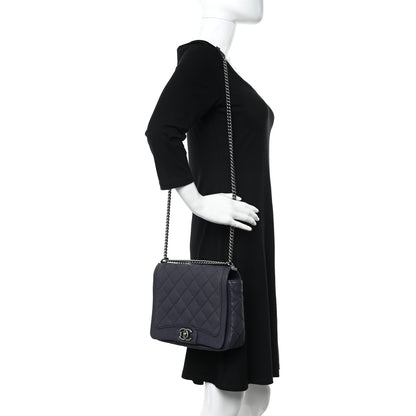 Chanel Washed Caviar Quilted Small Square Turn Around Ligne Flap Navy 2 of 11