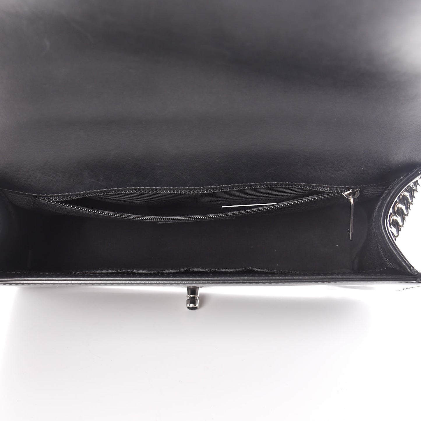 Patent Calfskin Quilted New Medium Plexiglass Boy Flap Black