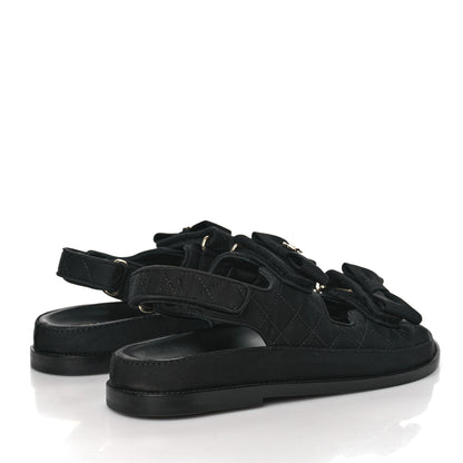 Chanel Grosgrain Quilted Bow Dad Sandals 38.5 Black 5 of 9