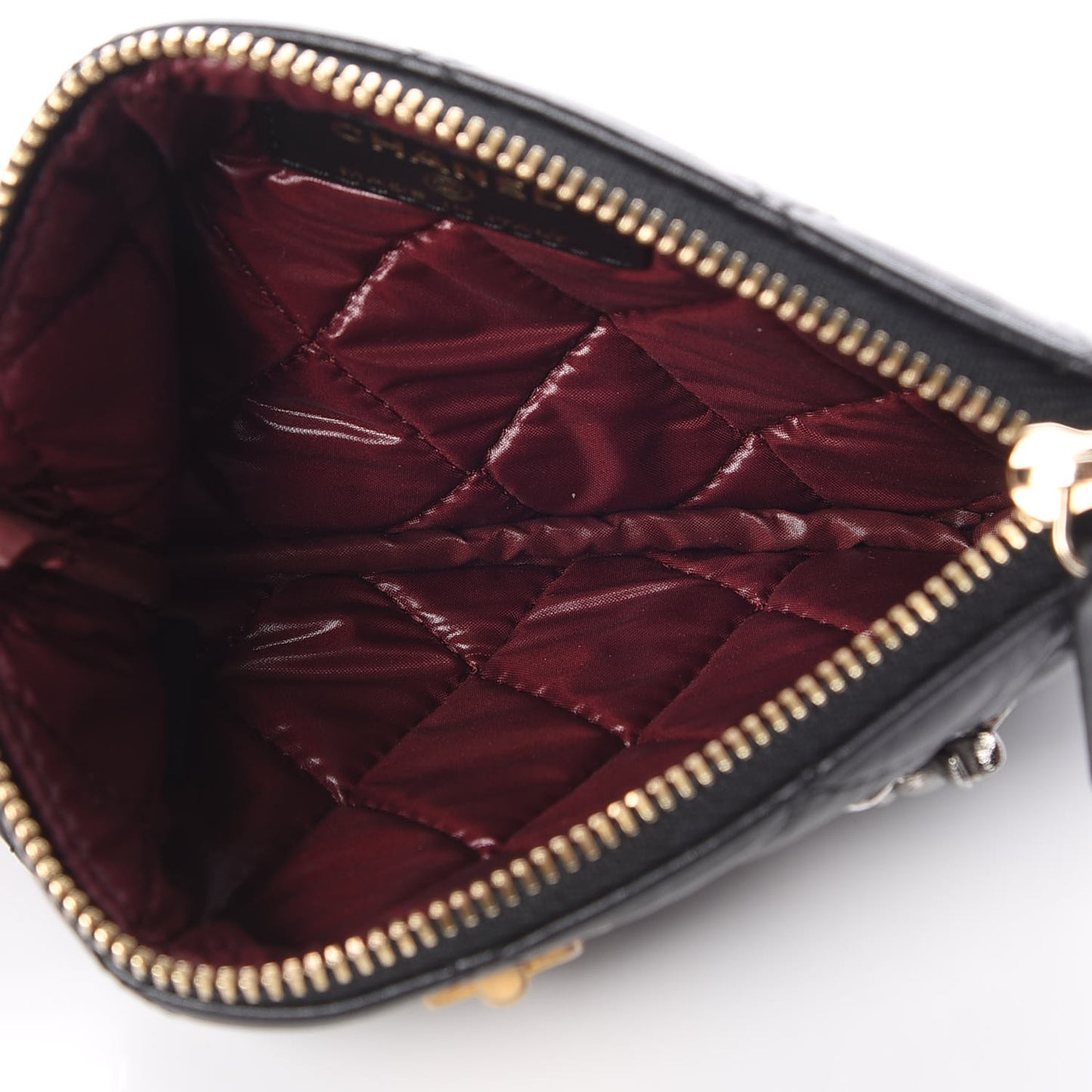 Aged Calfskin Quilted Small Lucky Charms Cosmetic Case Black