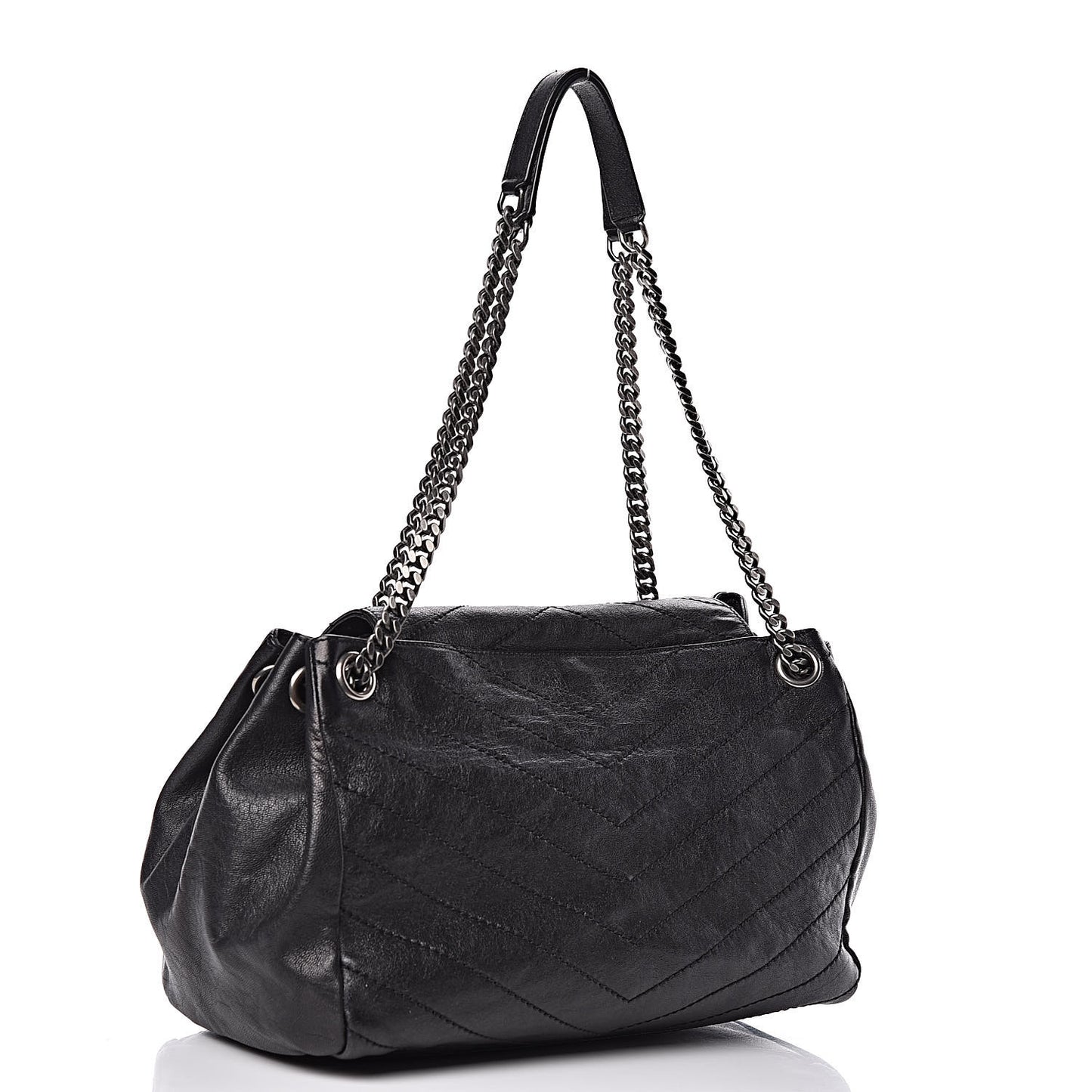 Pebbled Lambskin Chevron Monogram Large Nolita Black