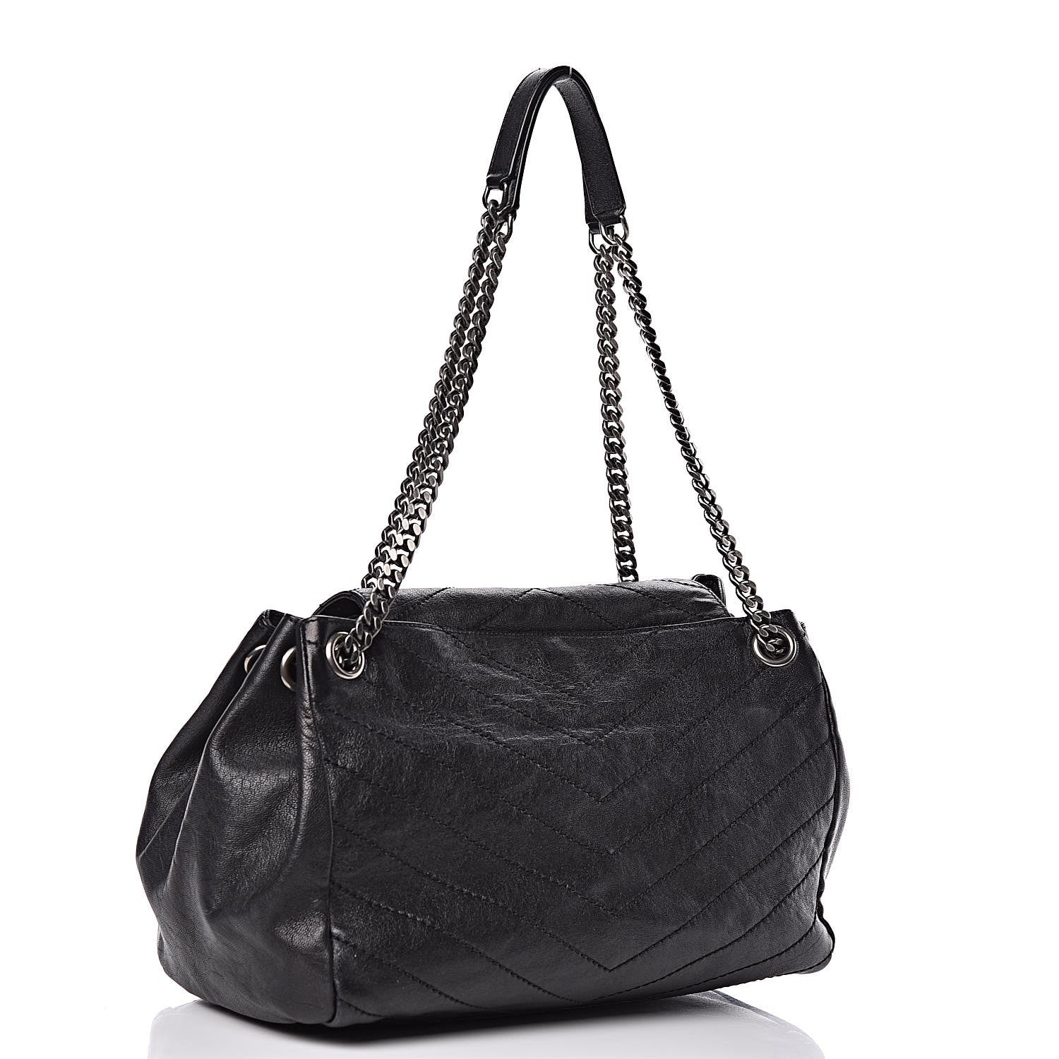Saint Laurent Pebbled Lambskin Chevron Monogram Large Nolita Black 3 of 10