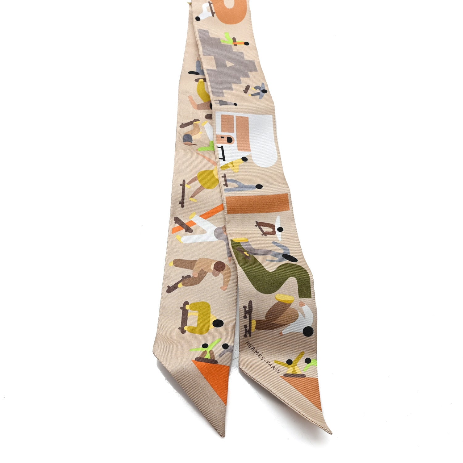 Hermes Silk Figures Libres Twilly Beige Vert Orange 2 of 3