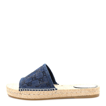 Gucci Denim Crystals GG Monogram Espadrille 20mm Slide Sandals 39 Denim 1 of 10