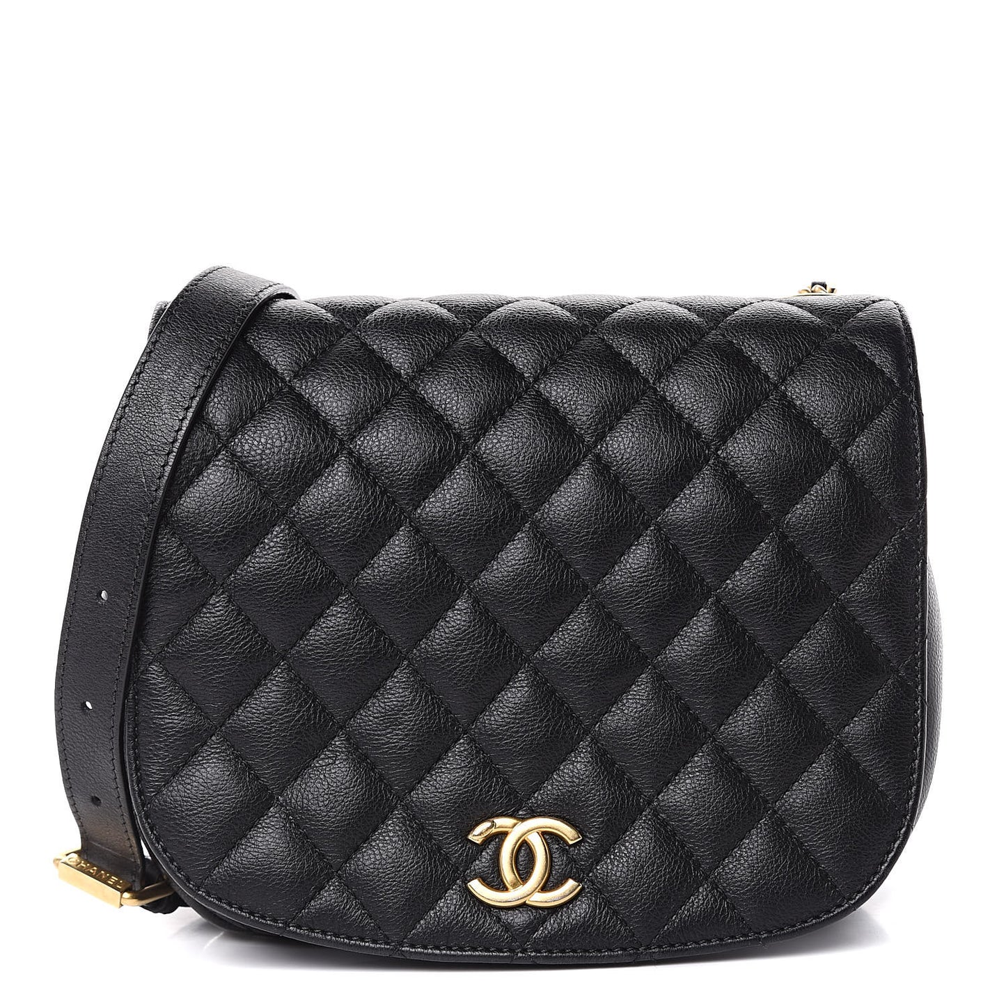 Grained Calfskin Quilted Messenger Flap Black
