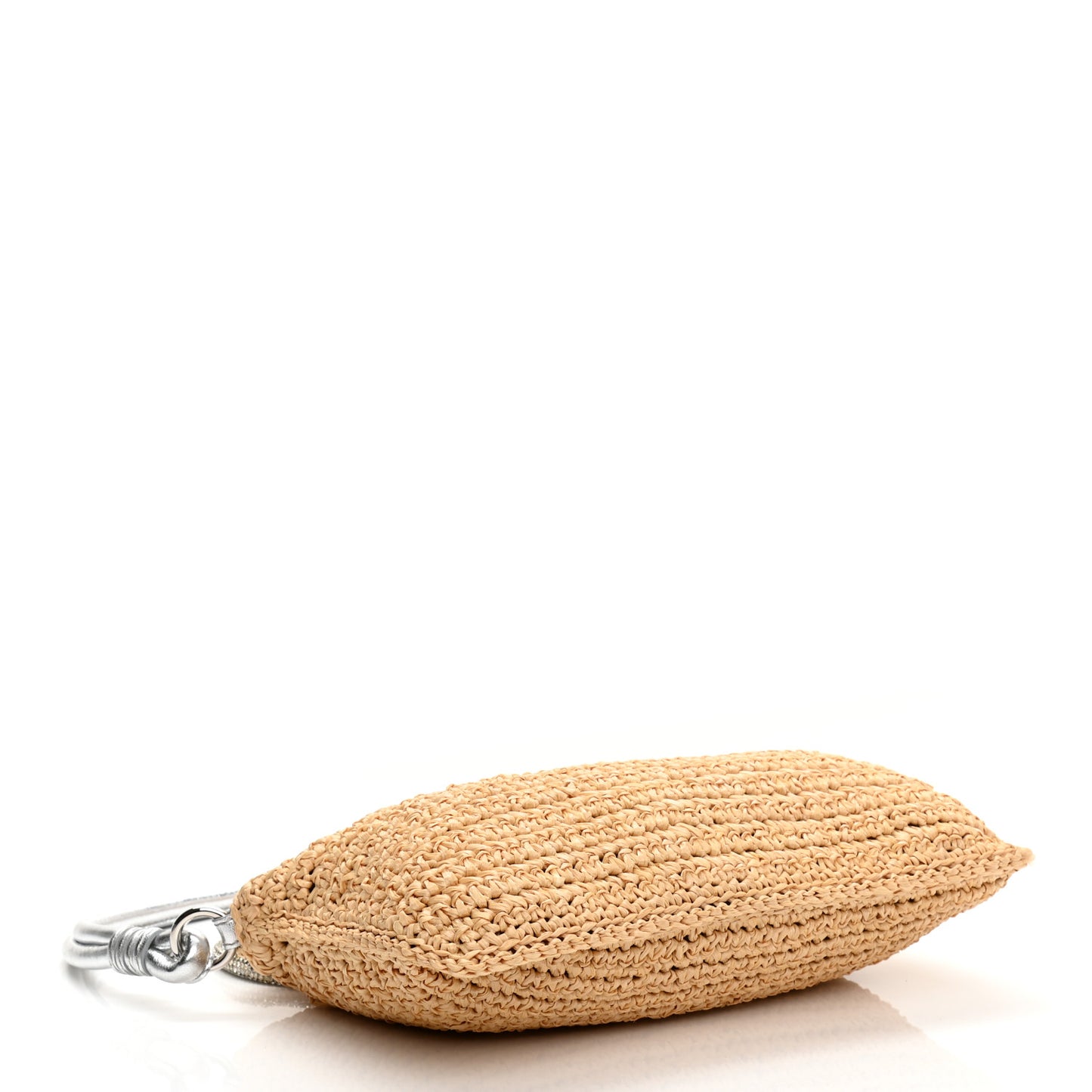 Raffia Metallic Calfskin Flap Natural Silver