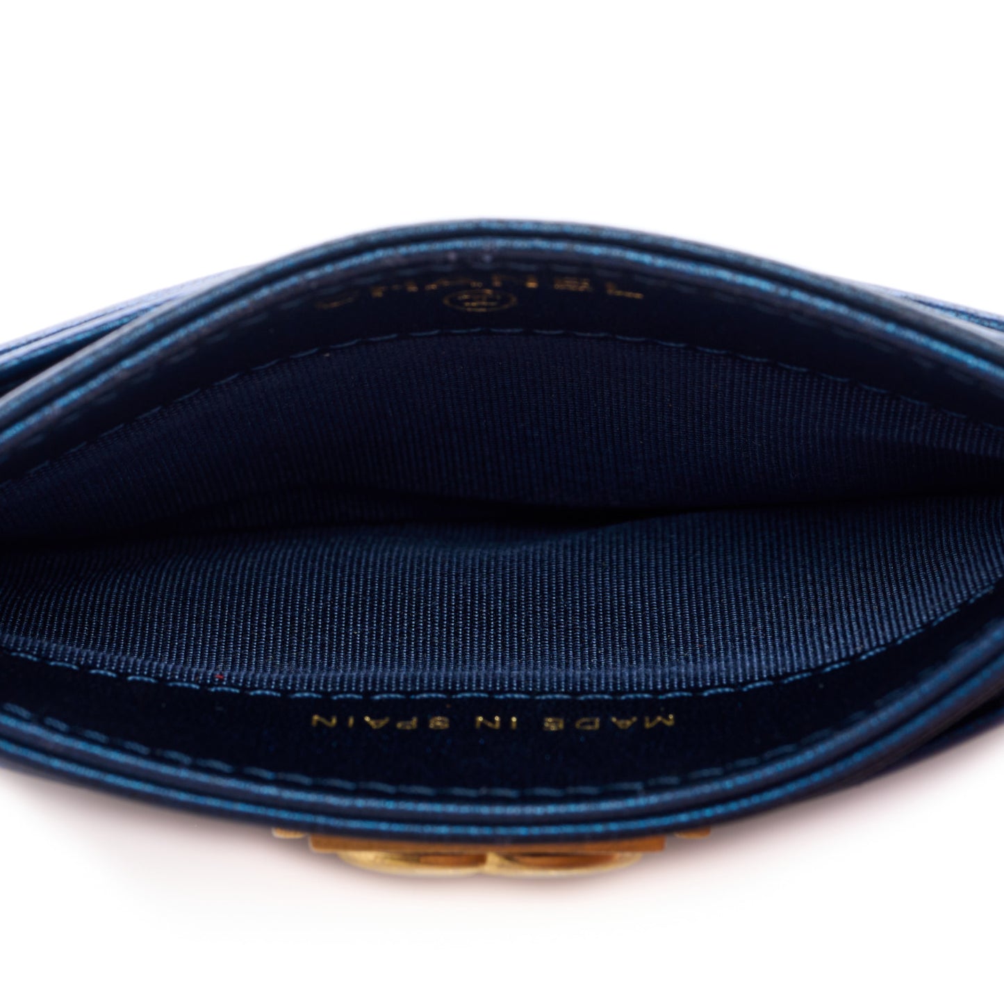 Metallic Lambskin Quilted Boy Card Holder Blue