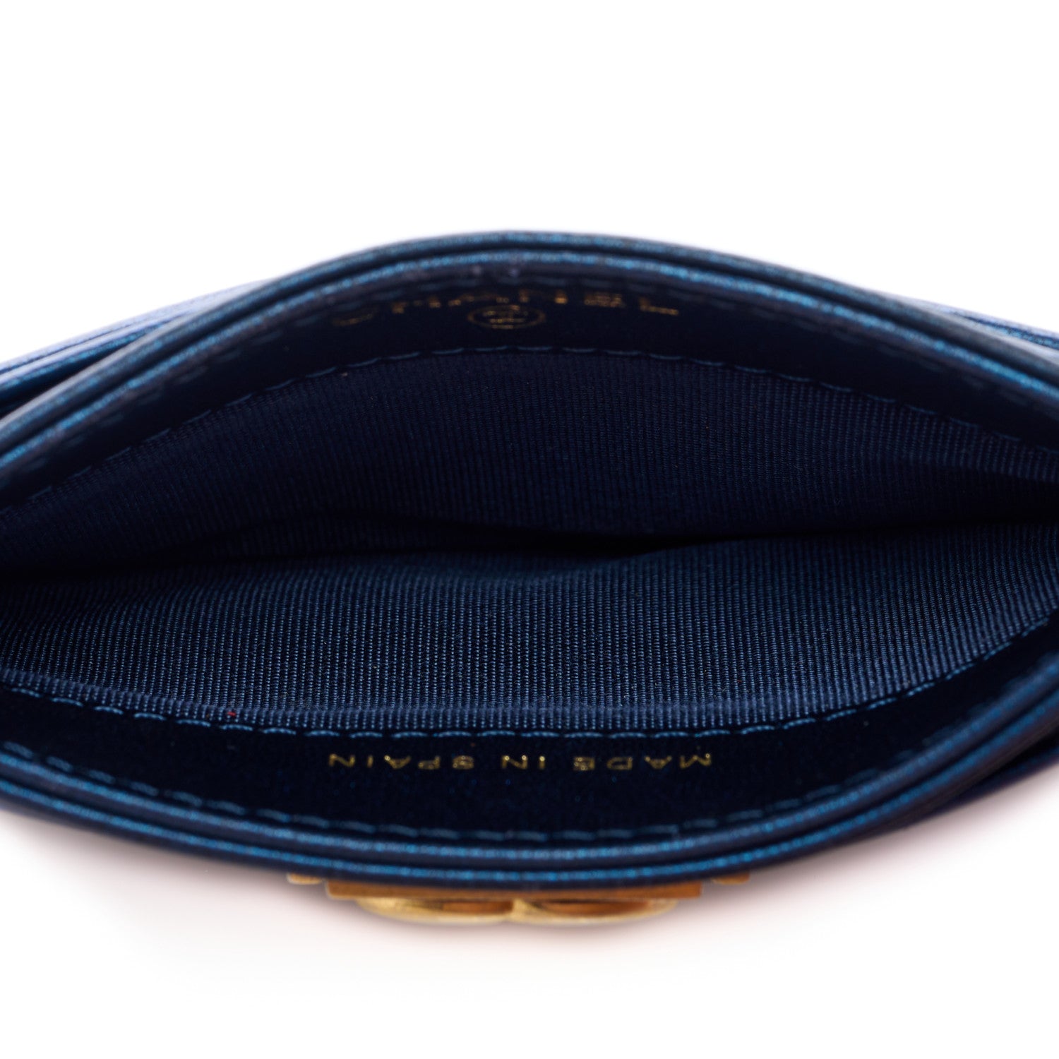 Chanel Metallic Lambskin Quilted Boy Card Holder Blue 5 of 7