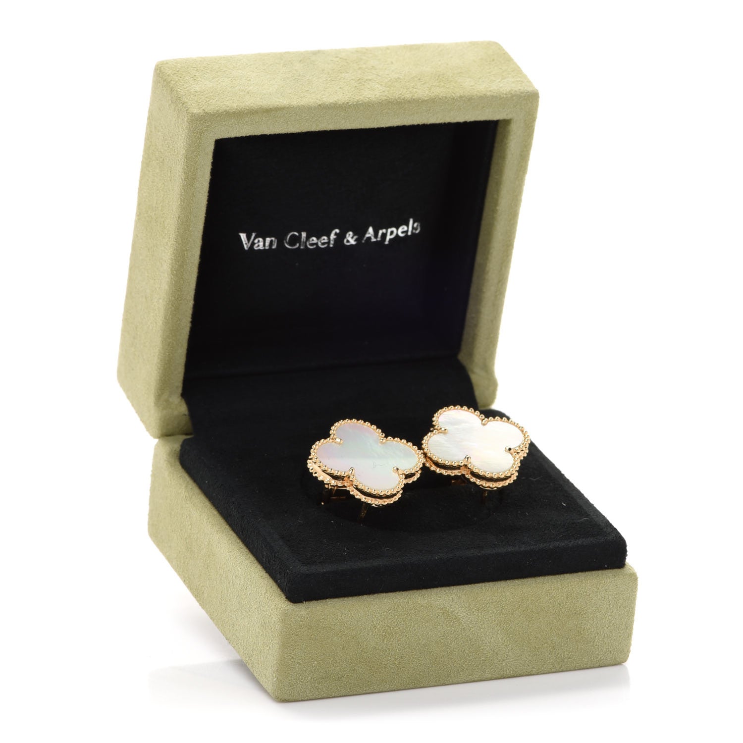 Van Cleef & Arpels 18K Yellow Gold Mother of Pearl Magic Alhambra Earrings 5 of 5