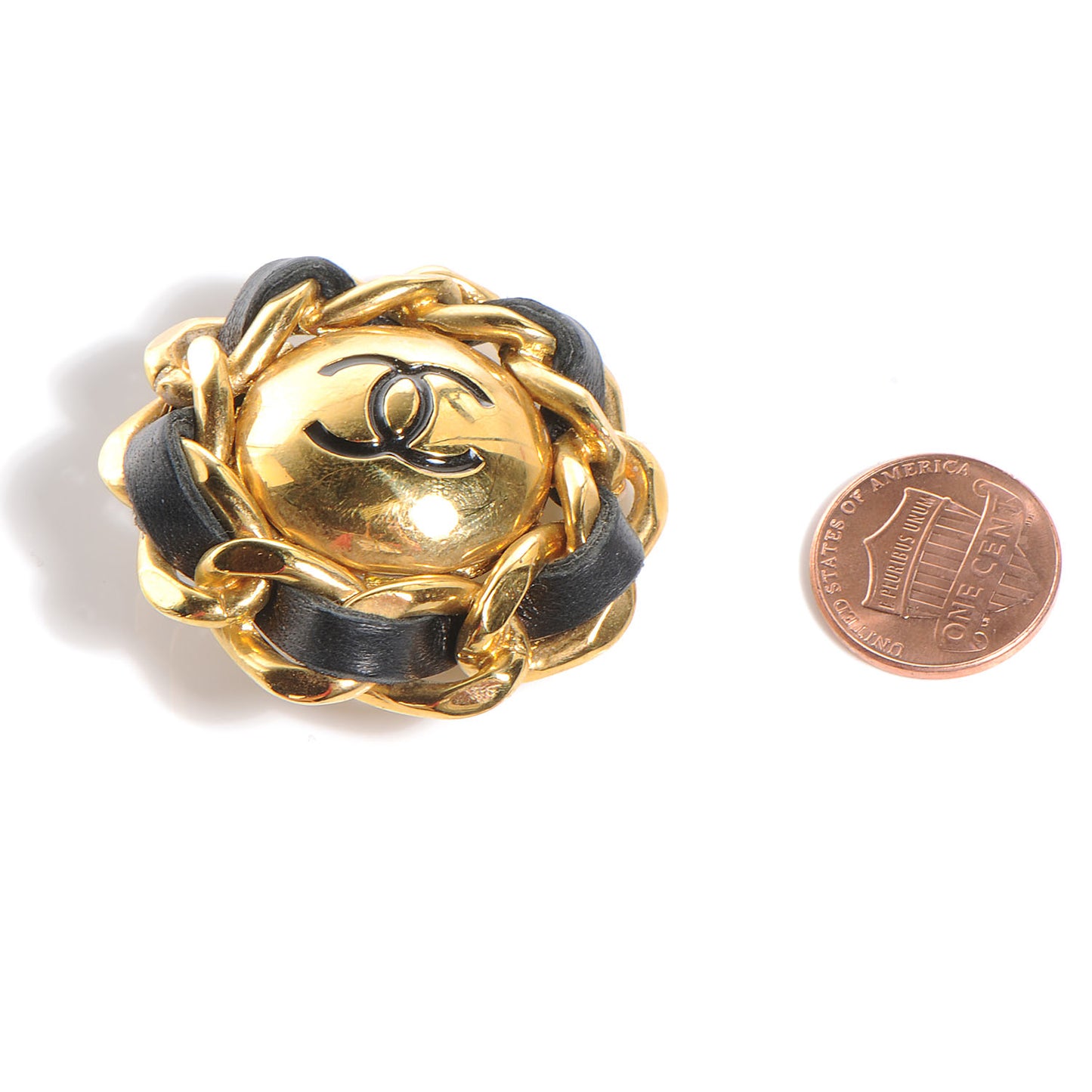 CC Leather Chain Clip On Earrings Gold
