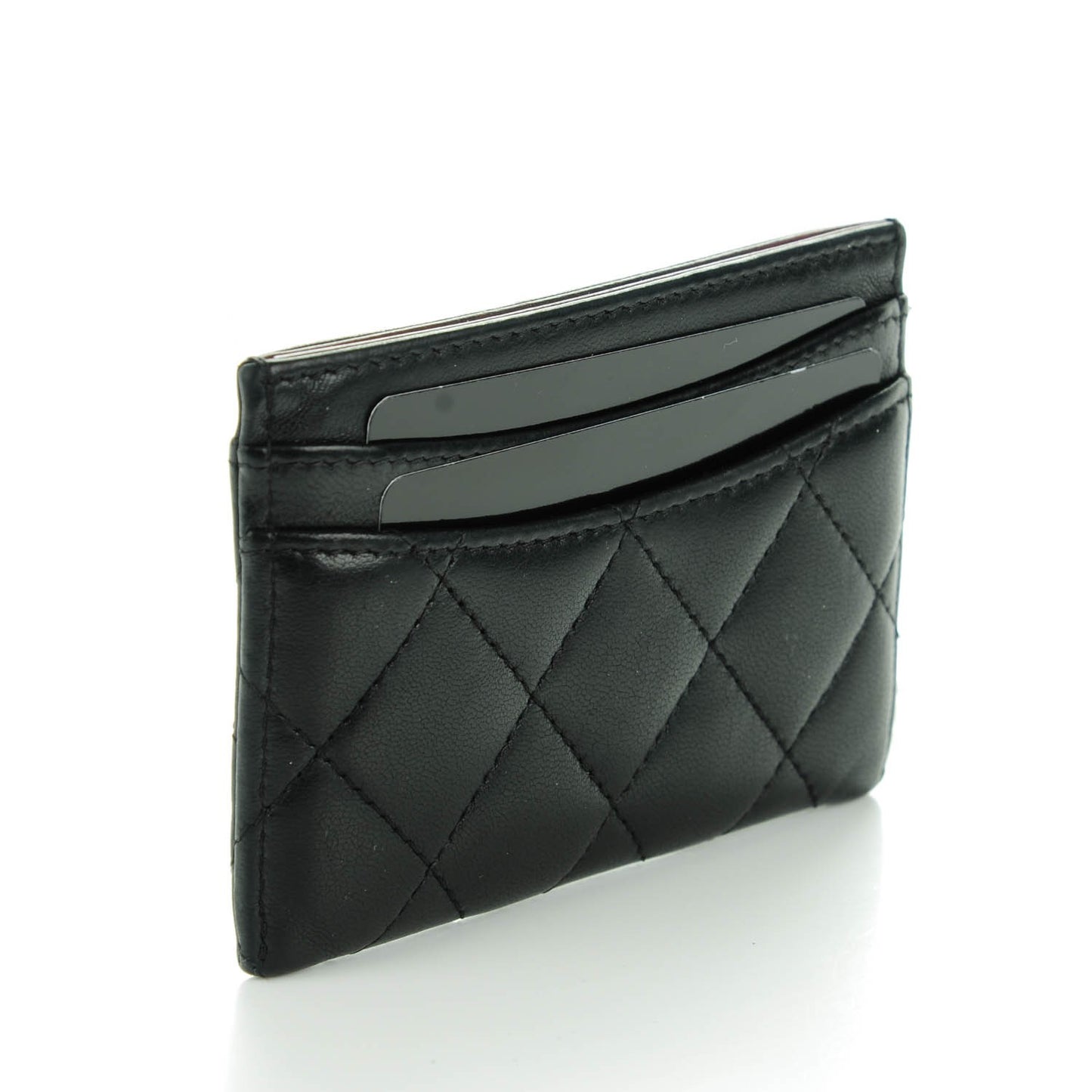 Lambskin Quilted Card Holder Black