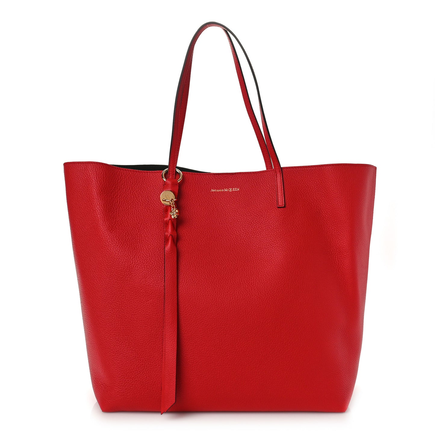 Grained Calfskin Skull Open Shopper Tote Red