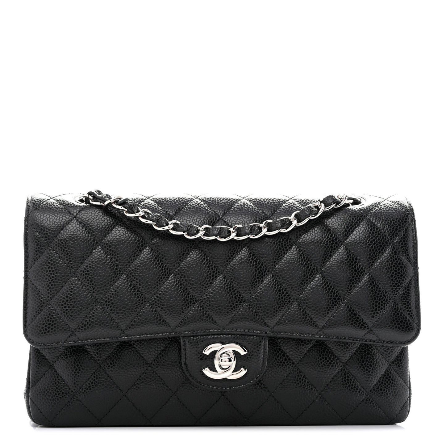 Caviar Quilted Medium Double Flap Black