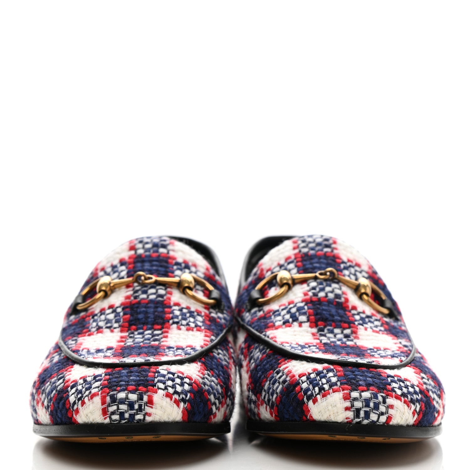 Gucci Vintage Tweed Check Horsebit Womens Jordaan Loafers 36.5 White Hibiscus Red Marine 2 of 9