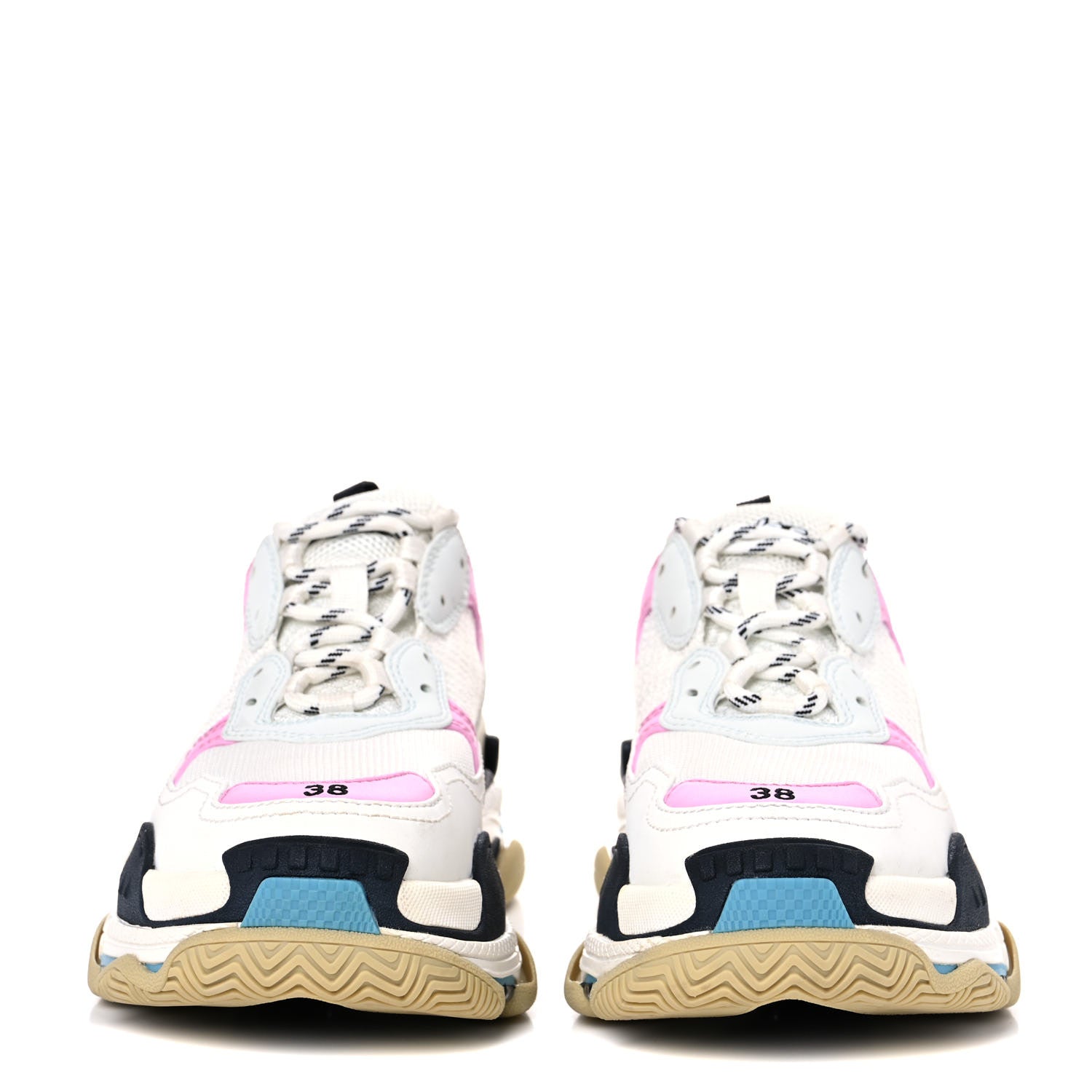 Balenciaga Fabric Mesh Washed Effect Womens Triple S Sneakers 38 Pink White Blue 2 of 13
