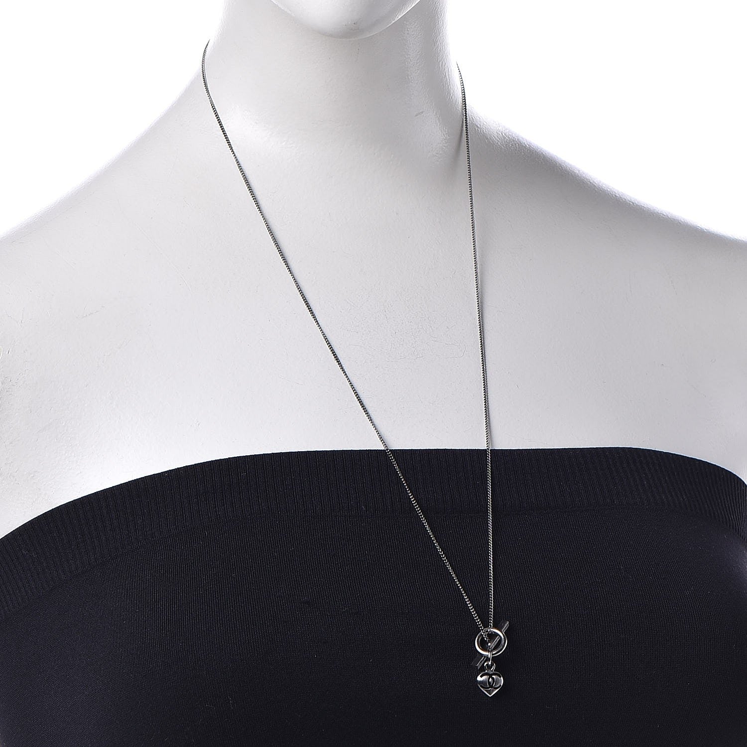 Chanel Mini Heart CC Necklace Ruthenium 2 of 6