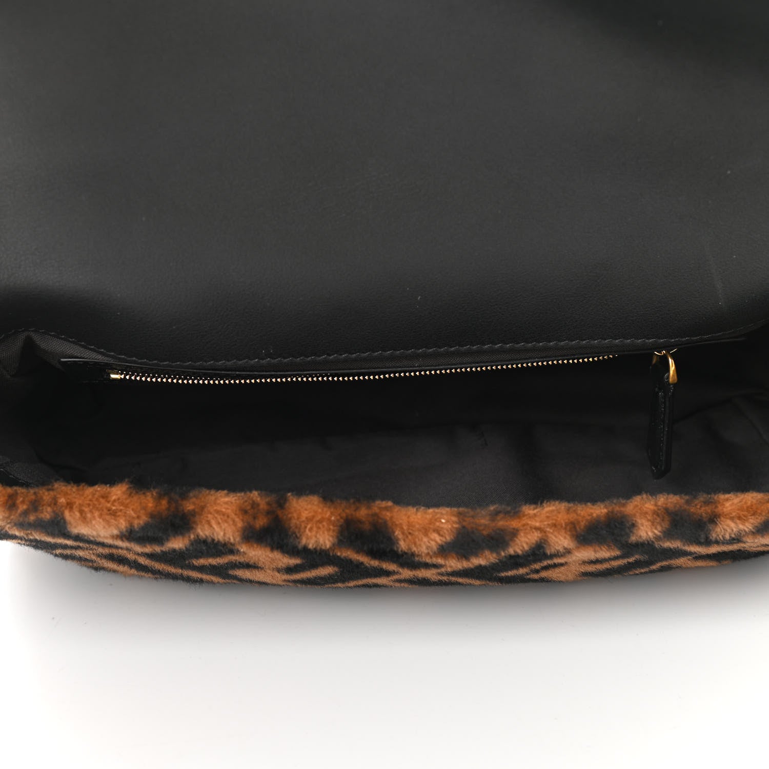 Fendi Shearling Vitello Dolce Macro FF 1974 Baguette Tobacco Black 5 of 10