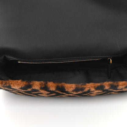 Fendi Shearling Vitello Dolce Macro FF 1974 Baguette Tobacco Black 5 of 10