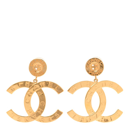 Chanel Metal Large Paris Button Clip On Earrings Gold 1 of 5
