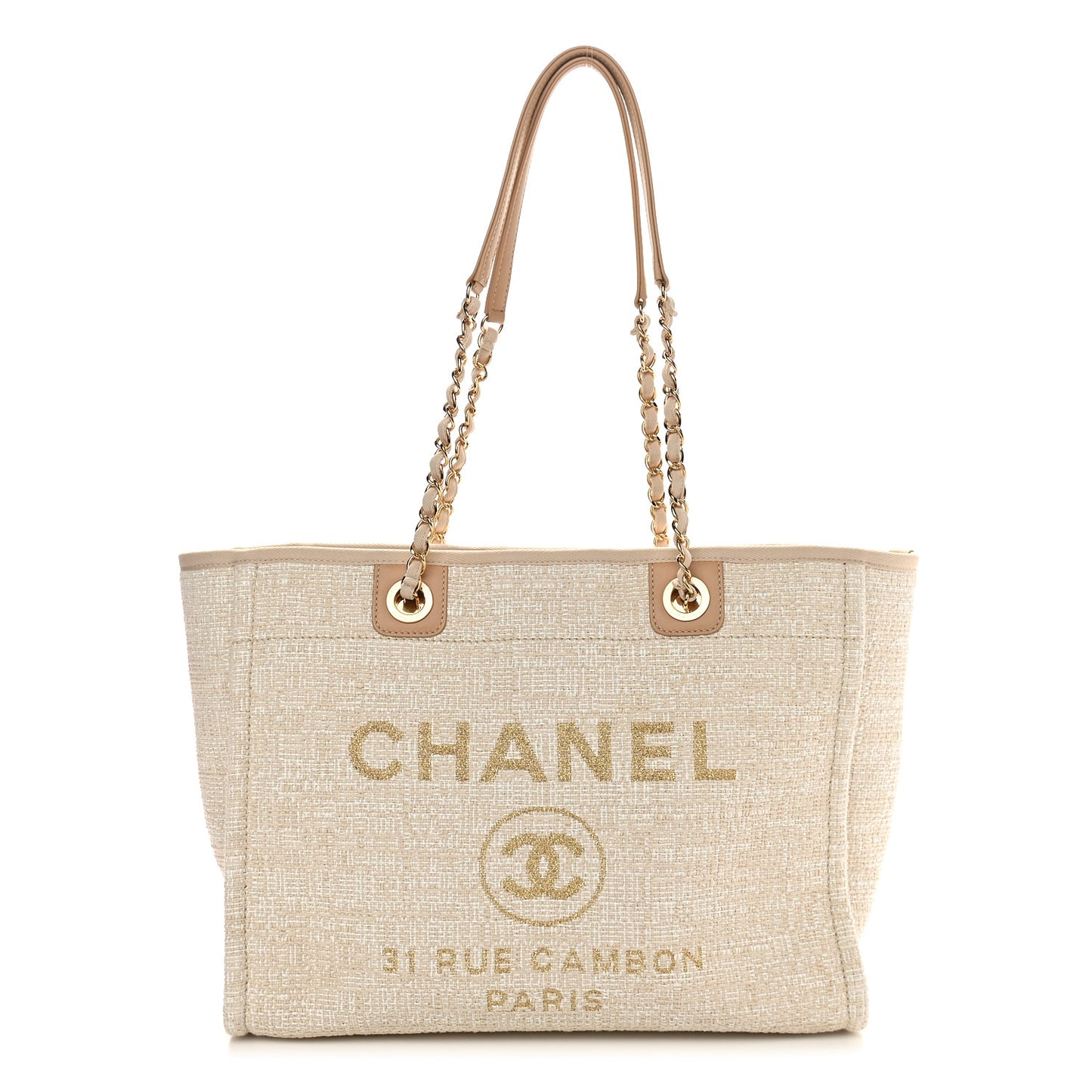 Lurex Boucle Small Deauville Tote Ivory