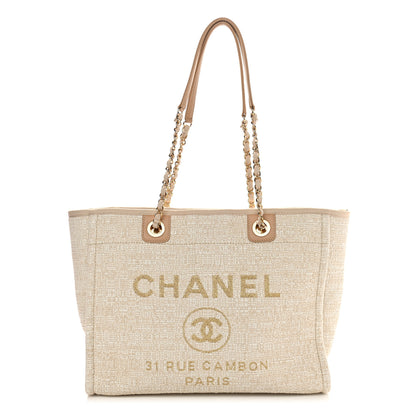 Chanel Lurex Boucle Small Deauville Tote Ivory 1 of 10
