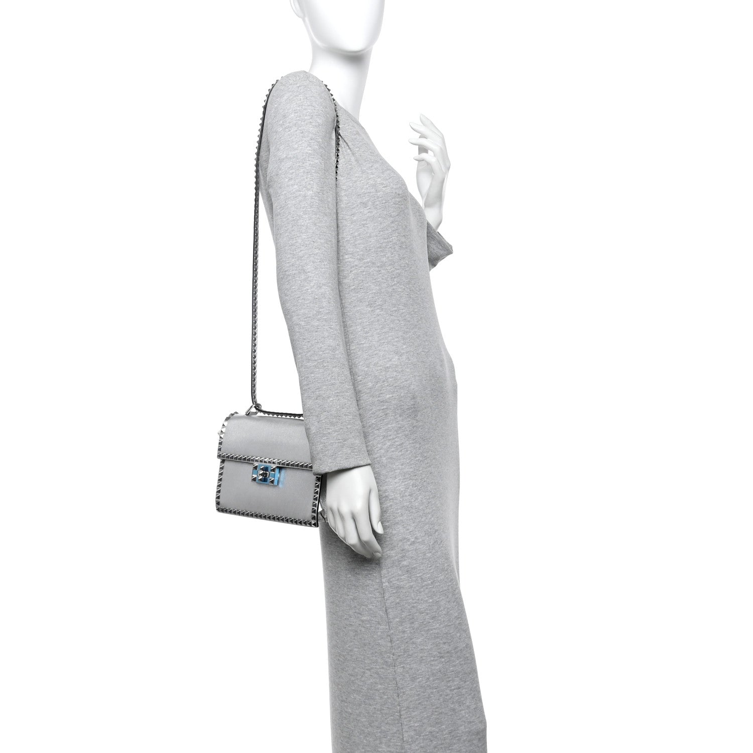 Valentino Garavani Metallic Calfskin Small Rockstud No Limit Shoulder Bag Silver 2 of 12