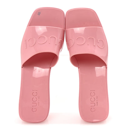 Gucci Rubber Gucci Logo Womens Platform 20/60mm Slide Sandals 35 Wild Rose 2 of 9