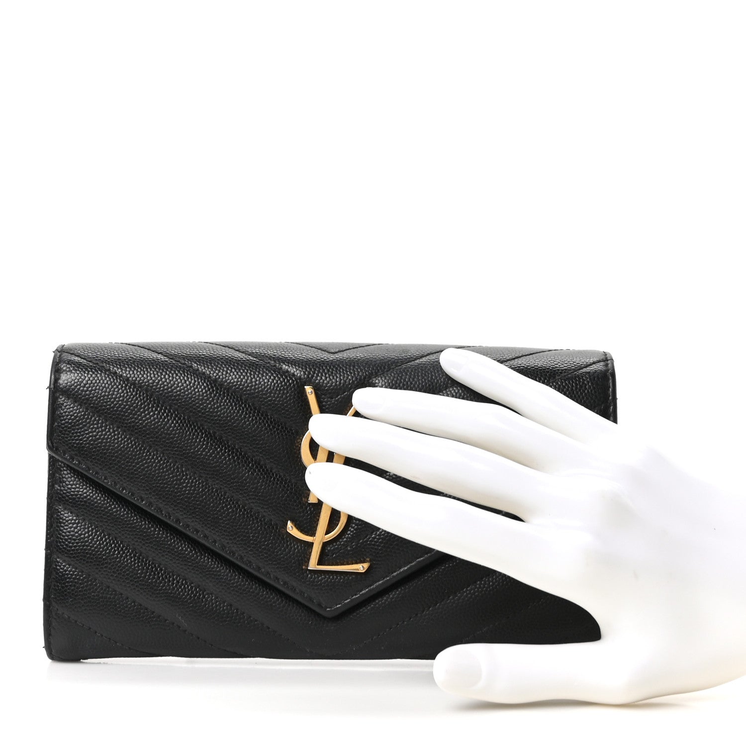 Saint Laurent Grain De Poudre Matelasse Chevron Monogram Flap Wallet Black 2 of 9