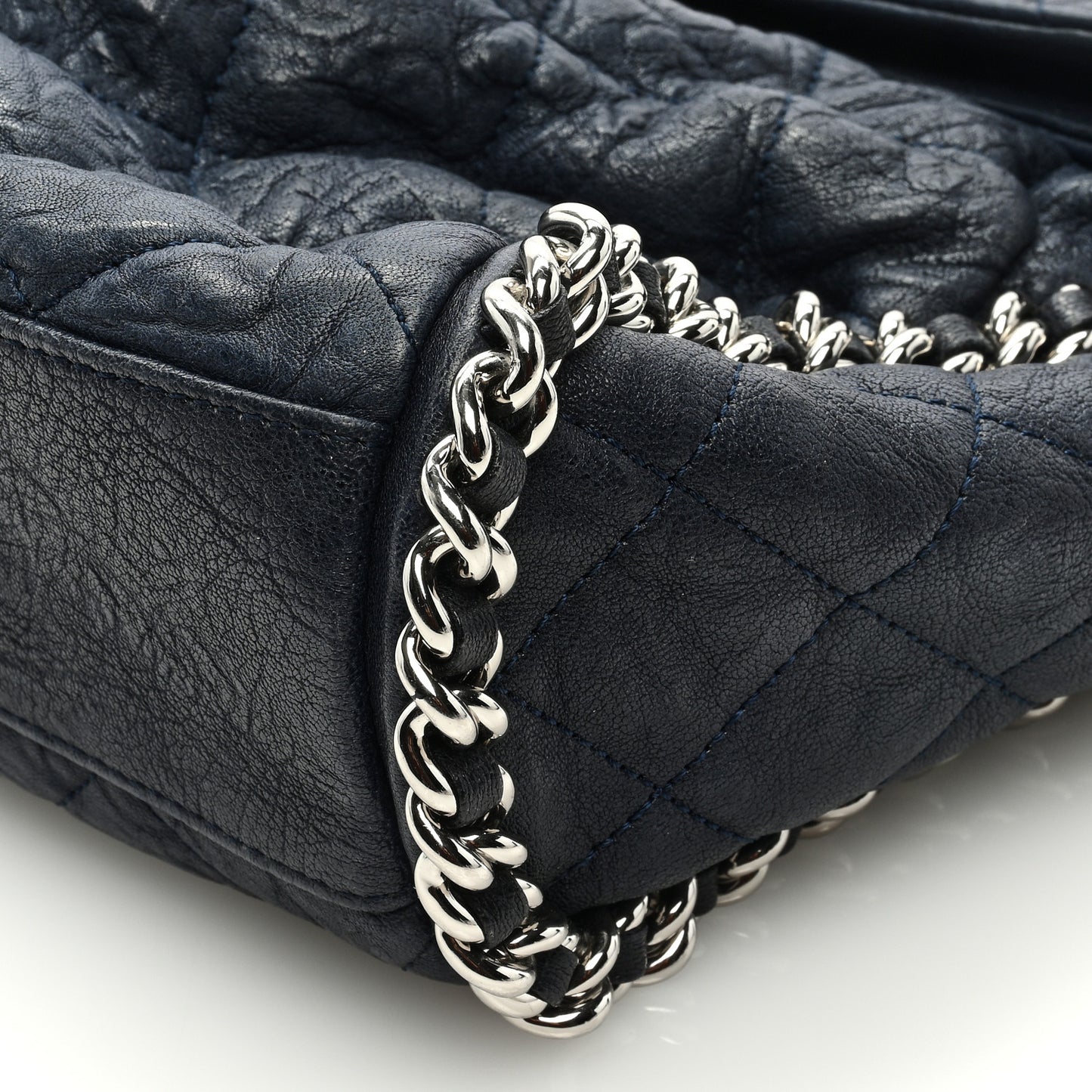 Washed Lambskin Chain Around Hobo Navy Blue