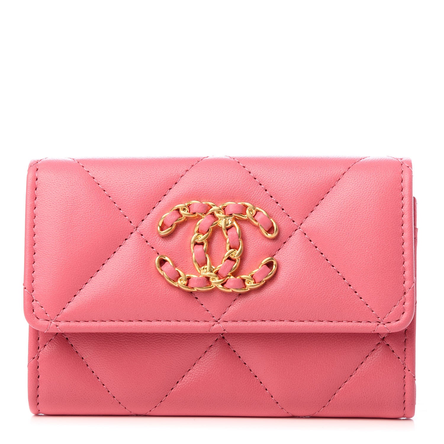 Chanel Lambskin Quilted Chanel 19 Flap Card Holder Pink 1 of 10