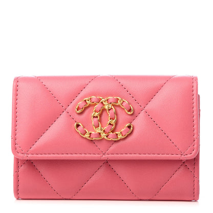 Chanel Lambskin Quilted Chanel 19 Flap Card Holder Pink 1 of 10
