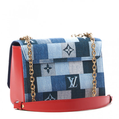 Louis Vuitton Denim Damier Monogram Twist Shoulder Bag MM Blue Rouge 2 of 8