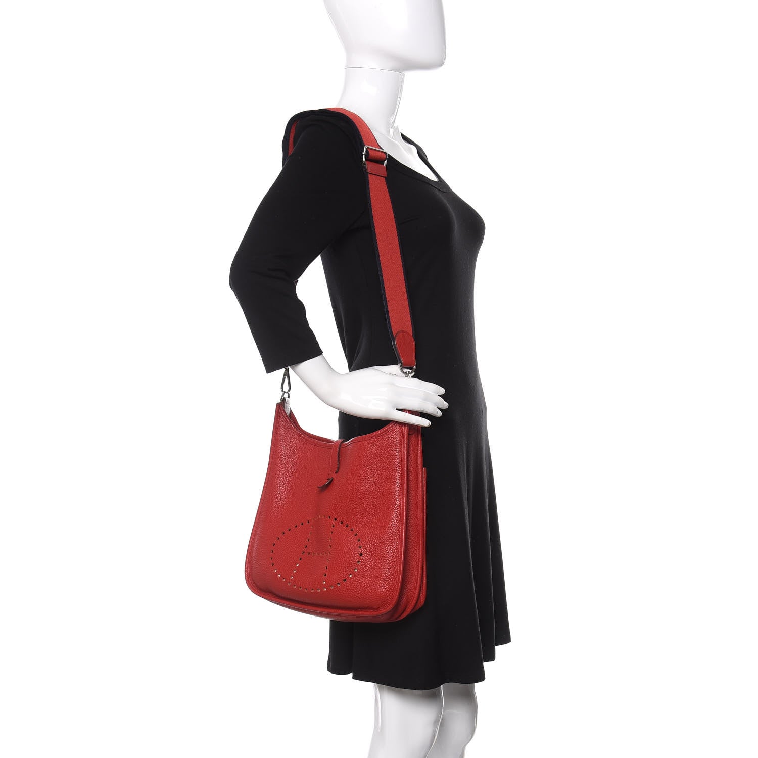 Hermes Taurillon Clemence Amazone Evelyne III PM Rouge Casaque Bleu Obscur 2 of 11