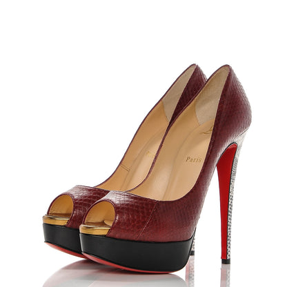 Christian Louboutin Watersnake Kid Lady Peep 150 Pumps 39.5 Version Lie De Vin 3 of 8