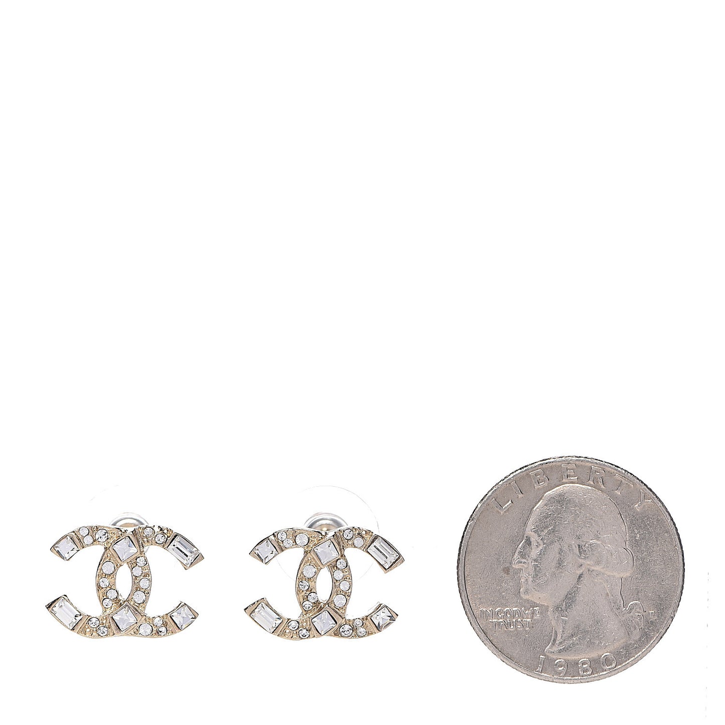 Crystal Baguette CC Earrings Gold