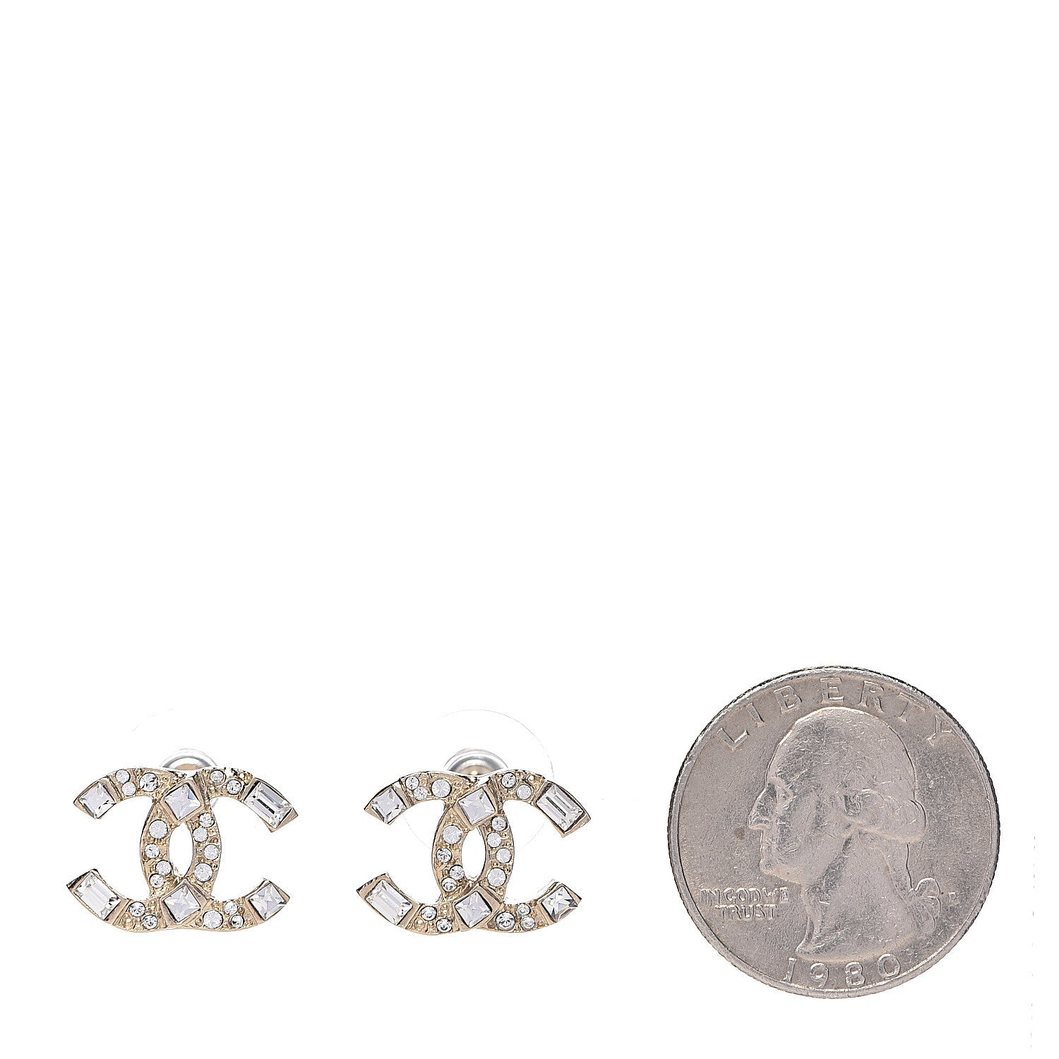 Chanel Crystal Baguette CC Earrings Gold 2 of 5