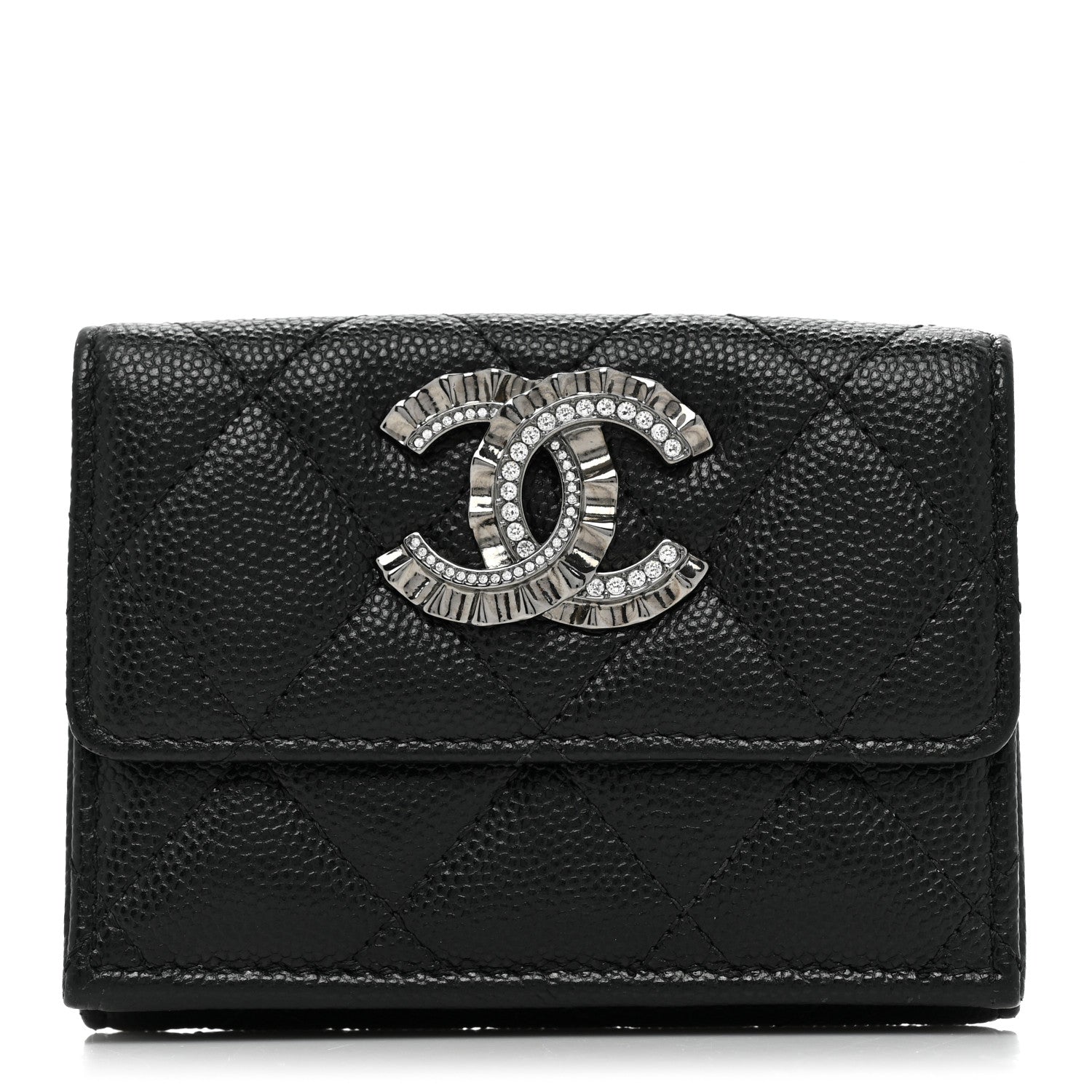 Chanel Caviar Quilted Crystal CC Small Flap Wallet Black 1 of 14