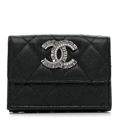 Chanel Caviar Quilted Crystal CC Small Flap Wallet Black 1 of 14