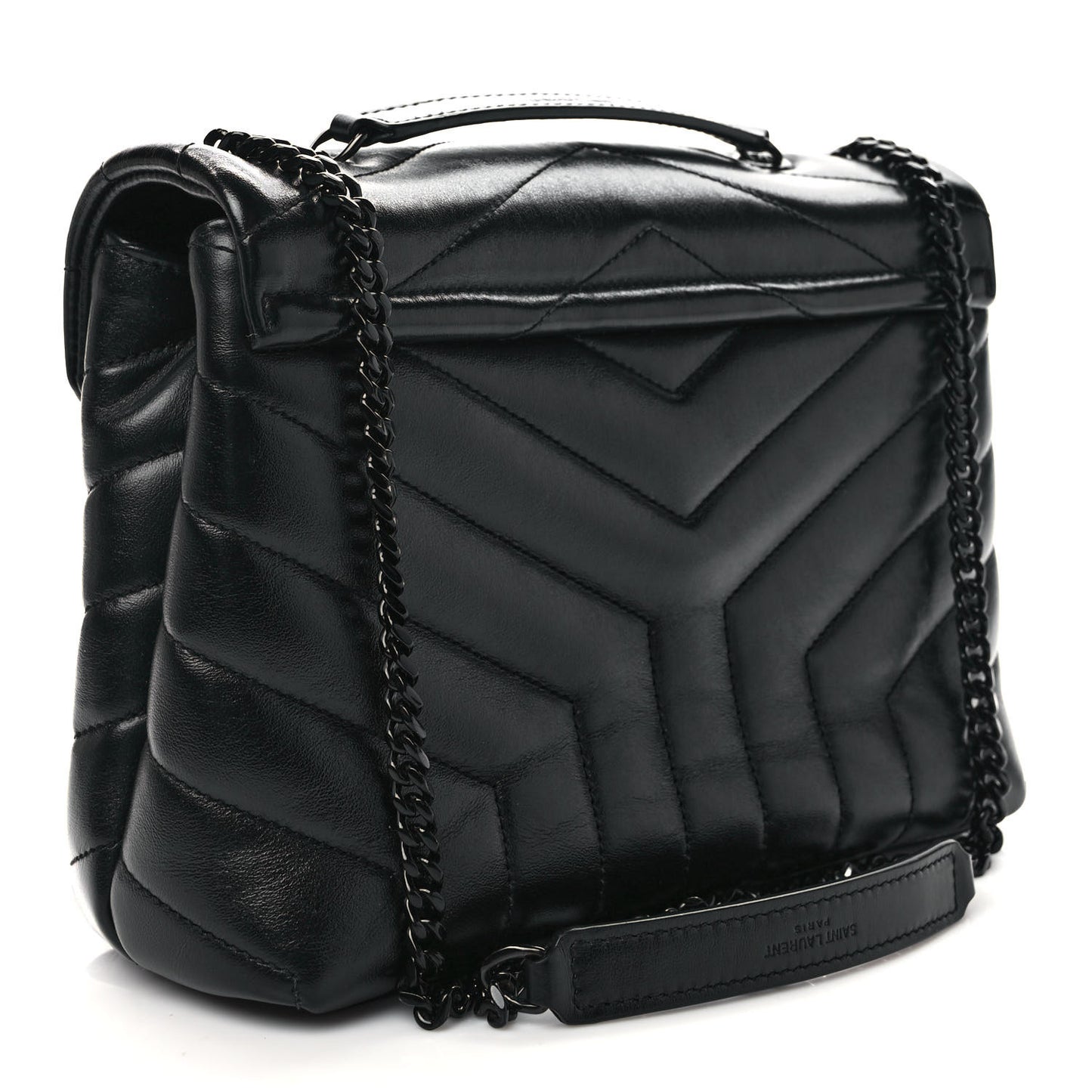 Calfskin Y Quilted Monogram Monochrome Small Loulou Chain Satchel Black