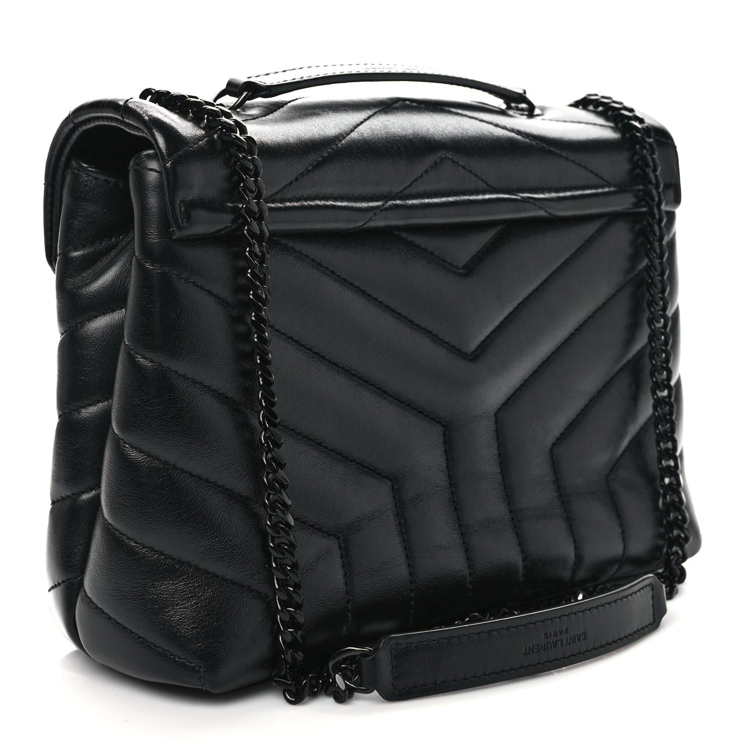 Saint Laurent Calfskin Y Quilted Monogram Monochrome Small Loulou Chain Satchel Black 3 of 9