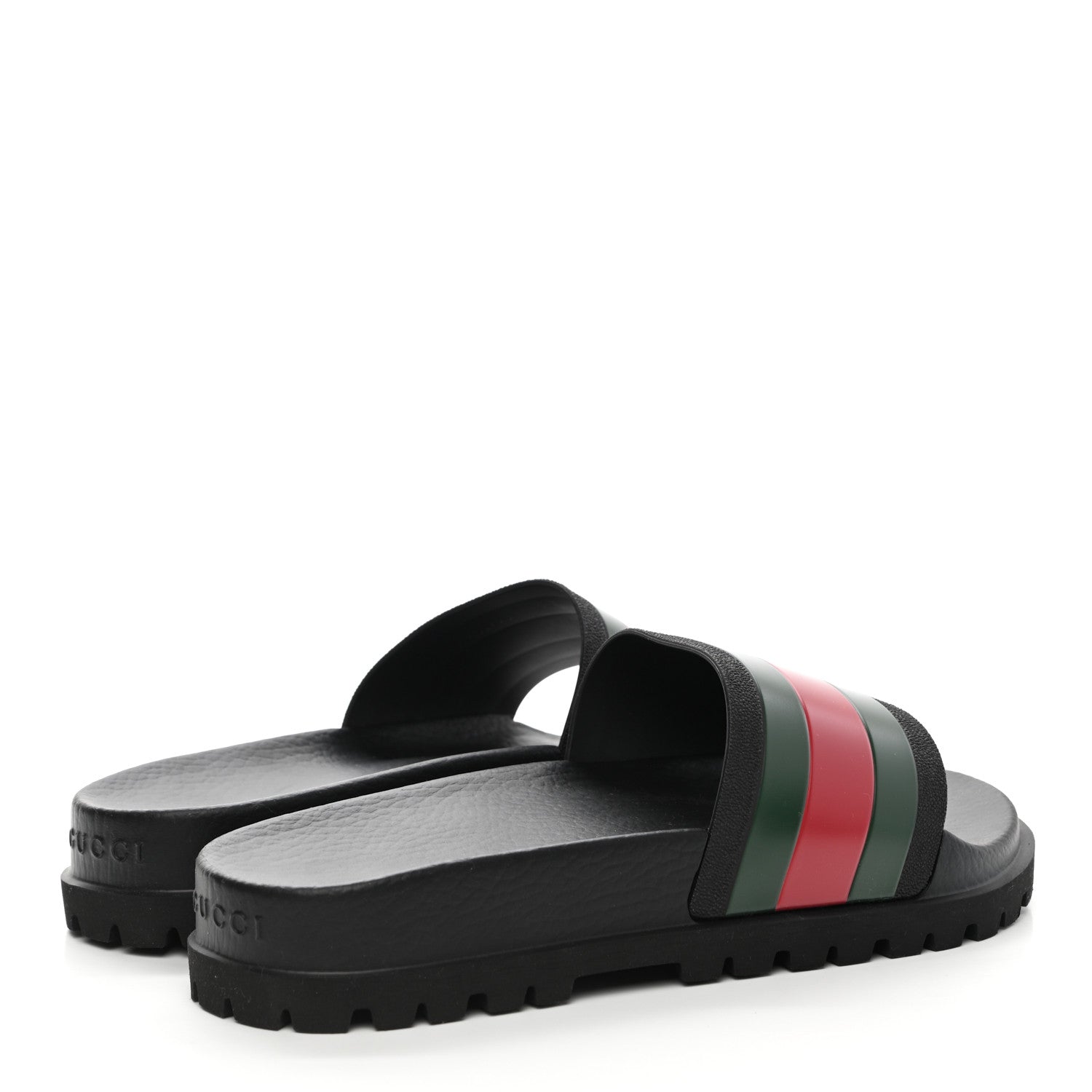 Gucci Rubber Web Mens Lug Sole Slide Sandals 10 Black Green Red 4 of 9