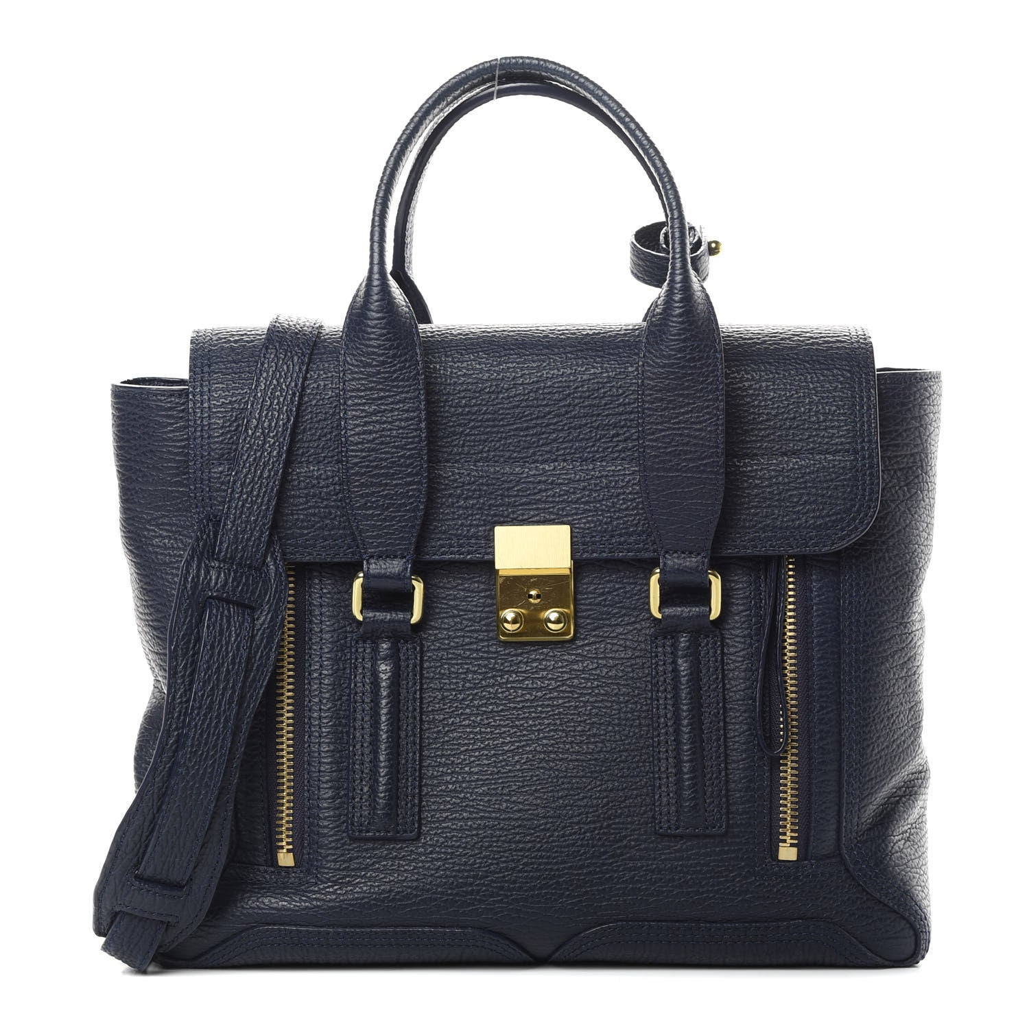 3.1 Phillip Lim 3.1 Textured Calfskin Medium Pashli Satchel Ink 1 of 12