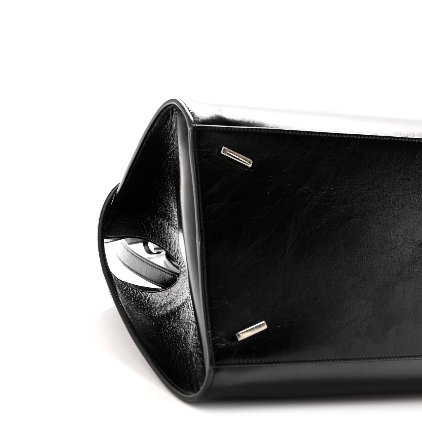 Shiny Calfskin Medium Hug Zip Pocket Shoulder Bag Black