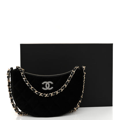 Chanel Velvet Crystal Quilted Chain Hobo Black 11 of 11